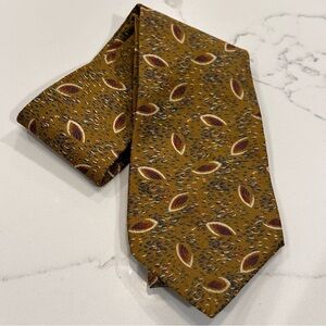 Calvin Klein Silk Necktie Gold Brown Abstract Leaf Print Nature Science Teacher